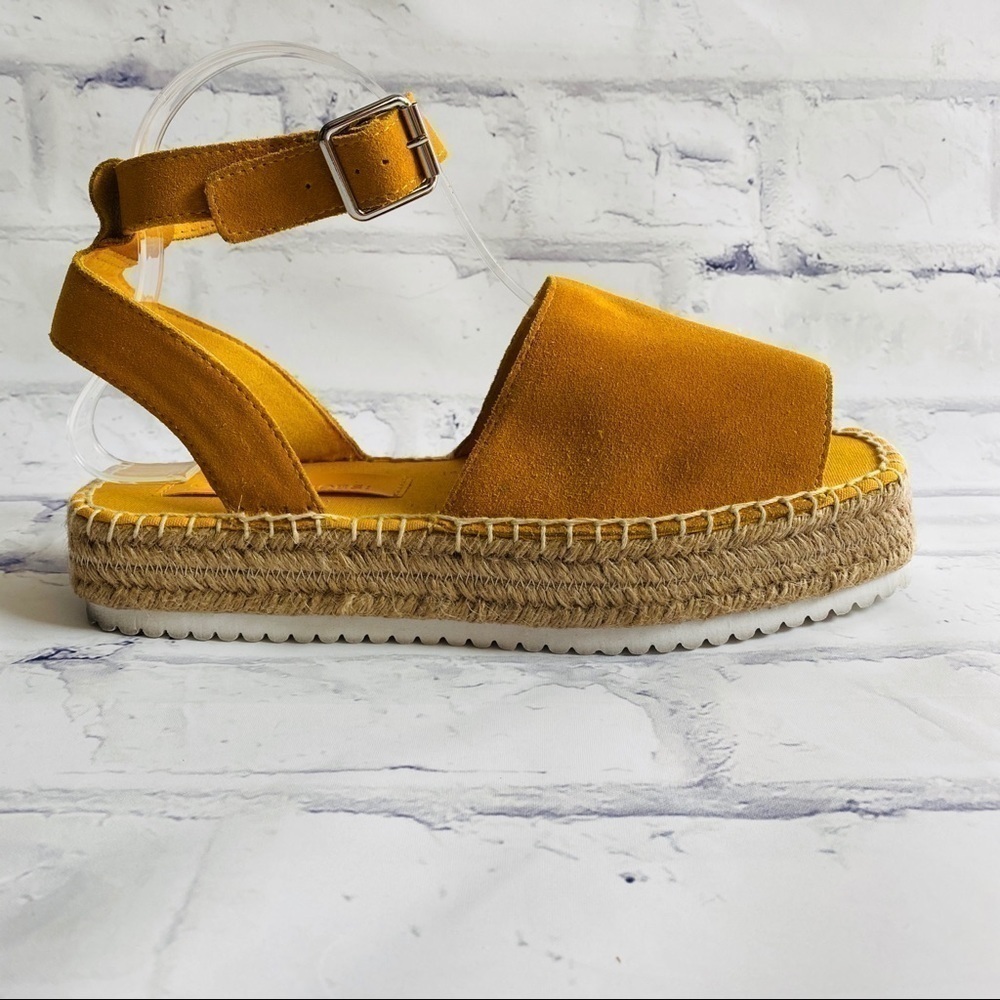 ASOS Mustard yellow strappy suede leather platform espadrille Jacoba size 7